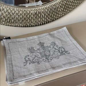 8 Gray Decorative Restoration Hardware Placemat with Crest Design